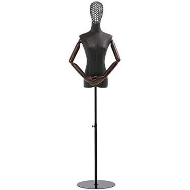 Imagem de CUTPOIY Manequim feminino corpo corpo corpo forma forma com base de metal preto, braços e cabeça de armação de arame de metal para exibição de roupas vestido costura manequim interessante (base de
