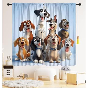 Imagem de Cortina blecaute de cachorro fofo, desenho animado de animais engraçados, desenho kawaii, animais fofos, cortinas de bolso para varão, cortinas de janela para cozinha, quarto de criança, decoração de