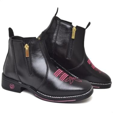 Imagem de Bota Feminina Botina Texana Cano Curto Bico Quadrado Confortável Com Zíper (Preto Zíper, BR, Adulto, Numérico, 36)