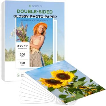 Imagem de Papel fotográfico brilhante dupla face, 20 x 28 cm, papel para impressora jato de tinta Goefun 200 g/m2/24,5 kg para tinta de tinta para calendários, menus, sacos de chips e artesanato, 100 folhas