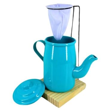 Imagem de Kit Café Gourmet Mini Bule Alumínio 400ml Suporte C Coador(Tifany)