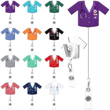 Imagem de Clabby 12 carretéis retráteis de crachá de enfermeira com clipe, porta-crachás engraçados de enfermagem médica, nome de identidade, esfrega, para hospital, enfermeira, suprimentos médicos, presentes