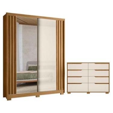 Imagem de Guarda Roupa Solteiro Colorado e Cômoda Georgia Freijó Off White com E