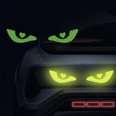 Imagem de 1 par de adesivos refletivos de carro olho de diabo, adesivos engraçados de janela de sinal de segurança noturna de alta intensidade para caminhão, para-choque, carro (verde fluorescente)
