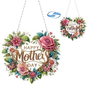 Imagem de ARTopet Enfeite de pingente de pintura de arte de diamante faça você mesmo, guirlanda de dia das mães, padrão de dupla face, broca de ponto único para decoração de porta de parede de jardim doméstico