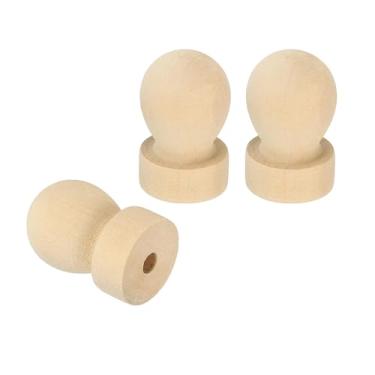 Imagem de PATIKIL Alça redonda de madeira de 25 mm, 3 puxadores de madeira, suportes de carimbos, puxadores de gaveta para fazer selos, artesanato, scrapbooking, marrom