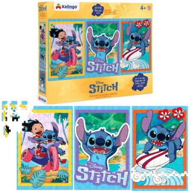 Imagem de Kit 3 Quebra Cabeça Lilo Stitch em Madeira Educativo 3 Brinquedos Didá