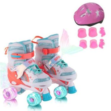 Imagem de Patins Infantil De 4 Rodas Roxo arco-iris Com Led Patins Menina Crianç