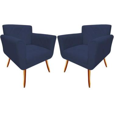 Imagem de Kit 2 Poltronas Decorativa Sabrina Suede Azul Marinho Pés Madeira Mz D