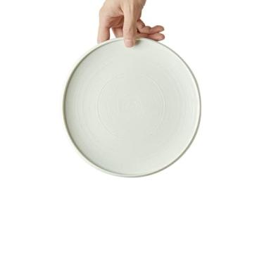 Imagem de Prato de carne específico para restaurante, utensílios de mesa redondos de cerâmica sólida doméstica - prato plano de 21,6 cm - branco