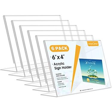 Imagem de Suporte de placa de acrílico inclinado MaxGear, suporte de plástico para exibição de placa com suporte transparente, moldura de quadro para escritório, balcão de loja, restaurante, exposição, recepção, Landscape 6pack, 4x6''