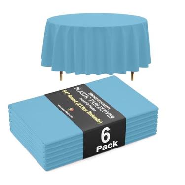 Imagem de Exquisite Toalha de mesa redonda premium azul celeste 66% mais grossa, pacote com 6, toalha de mesa de plástico descartável, 203 cm, toalha de mesa redonda de plástico não rasga facilmente como marcas