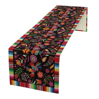 Imagem de Caminho de mesa floral mexicano, decoração cinco de maio dia de los muertos festa festa suprimentos casa cozinha altar decoração sala de jantar 33 x 91 cm