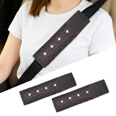 Imagem de Hovom Capa de cinto de segurança de carro com 2 peças, capas de cinto de segurança de couro para carros, capas de alça de ombro macias para cinto de segurança, almofada protetora de cinto de segurança