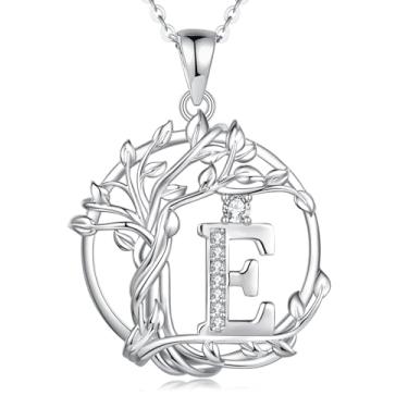 Imagem de FANCIME Presentes de dia das mães, árvore da vida, colares com inicial para mulheres, joia de árvore de prata esterlina, pingente de letra de diamante simulado, zircônia cúbica, zircônia cúbica,