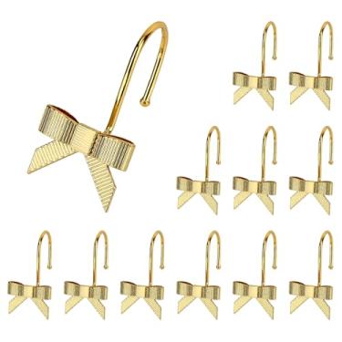 Imagem de 12 Ganchos para Cortina Chuveiro com Laço, Ganchos Decorativos Metal com Laço Cortina Chuveiro Anéis para Decoração Arte em Banheiro Quarto de Bebê e Berçário (Dourado)