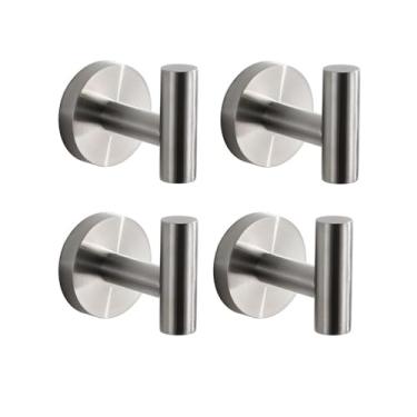 Imagem de Acessórios redondos para banheiro – Suporte para papel higiênico de aço inoxidável escovado, anel para toalha, gancho para roupão – moderno, 3 peças, gancho 4 peças