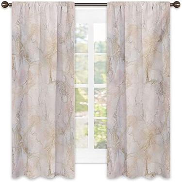 Imagem de Cortinas blecaute de mármore – Cortinas de quarto e sala de estar com isolamento térmico, economia de energia e redução de ruído, L 106 x C 150 cm bege