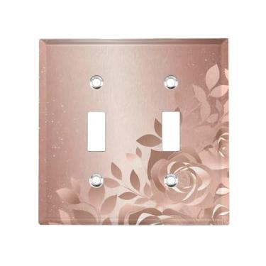 Imagem de Papel de parede rosa 2 gangas capas de placa de alternância dupla capa decorativa para interruptor de luz placa elétrica para quarto cozinha decoração de casa 11,4 cm x 11,7 cm