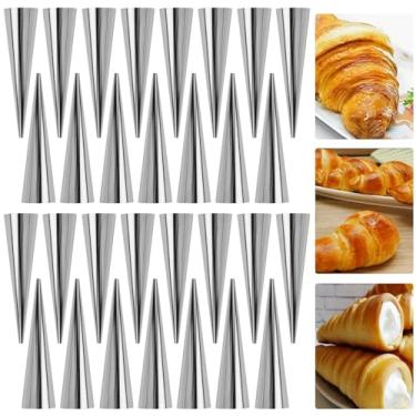 Imagem de PINGEUI Pacote Com 50 Moldes De Cannoli Em Formato Chifre Cremoso, Kits Tubos 4,7" Escova Limpeza, Molde Antiaderente Cone Aço Inoxidável Para Mousse, Geleia, Croissant, Chocolate