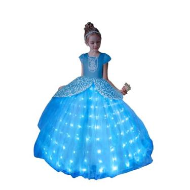 Imagem de UPORPOR Fantasia de Cinderela para meninas, vestido de fada azul de princesa para crianças, vestido de baile infantil, fantasias de Halloween com LED, vestito de aniversário, roupa de festa de carnaval, 4 a 5 anos