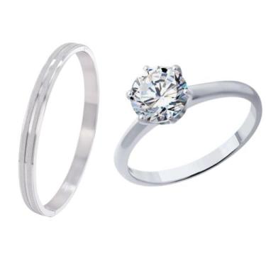 Imagem de Aliança de Prata 4mm Namorados Brilhante + Anel Solitário 2mm Pedra Zi