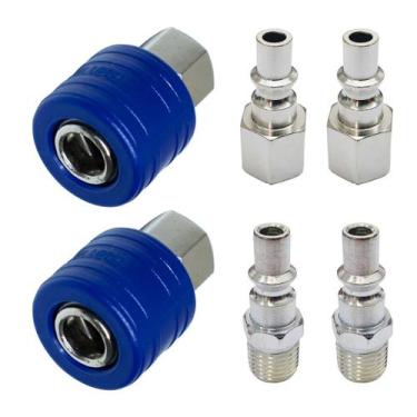 Imagem de Jogo 6 Conectores Engate Rápido 1 4 Pneumáticos Compressor - BRAMAIS