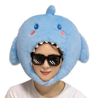 Imagem de Chapéu de Fantasia de Tubarão | Acessório De Cabeça De Chapéu De Tubarão,Cobertura De Cabeça De Animal De Pelúcia Macia Para Cosplay Halloween Adereços Fotográficos Carnaval Palco