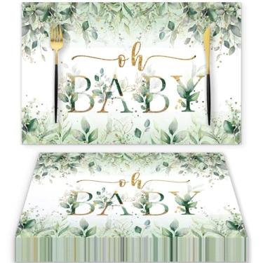 Imagem de Jogo americano de papel para chá de bebê, tapete descartável, jogo americano de mesa, papel decorativo para chá de bebê (Oh Baby)