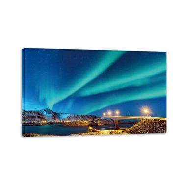 Imagem de Pintura emoldurada de arte de parede em tela de paisagem - luzes do norte céu estrelado - natureza impressa em tela - paisagem em tela - pôster e impressões prontas para pendurar moldura interna 70 x