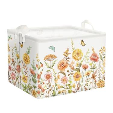 Imagem de HUUMONSS Flower Baby Cesto de roupa suja dobrável para crianças cesta de armazenamento grande para meninas, caixa de presente para quarto, plantas boho, 36L