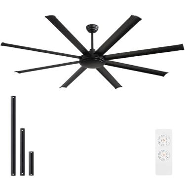 Imagem de WINGBO Ventilador De Teto Industrial Dc De 80 Polegadas Sem Luzes, Ventilador De Teto Com Acabamento Em Preto Fosco, 8 Lâminas De Alumínio, Motor Dc Reversível De 6 Velocidades, Ventilador De Teto G