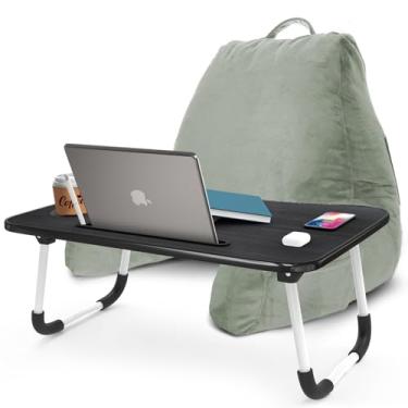 Imagem de Nestl Almofada de leitura com mesa de colo portátil para laptop – Almofada de suporte de espuma viscoelástica desfiada para sentar na cama e almofadas de descanso de sofá com braços, bandeja de cama