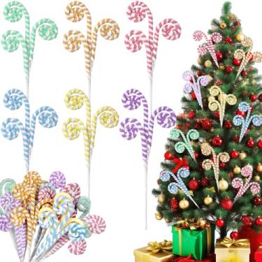 Imagem de Janinka 12 palhetas de árvore de Natal pastel, 29 cm, macaron, bengala doce, lã, encaracolado para árvore de Natal, enfeites de galhos, enchimento de vasos, decoração de casa