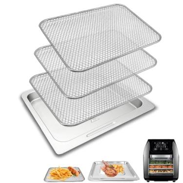 Imagem de GWYXC Conjunto de 4 peças de frigideira a ar com cesta para fritadeira a ar digital multifuncional 10 QT 10L XL 17 predefinições de tela sensível ao toque, acessórios para fritadeira a ar, peças de