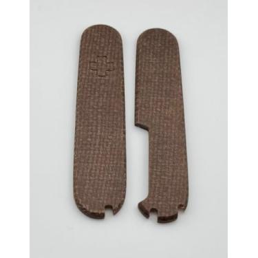 Imagem de Capas de substituição para balanças Victorinox Plus 91 mm alças de lona Micarta com pinça de palito de dente pino e compartimentos para caneta esferográfica (marrom pequeno)