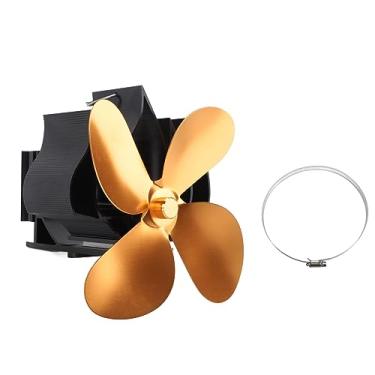 Imagem de Fan de lareira montada na parede Power alimentada por 4 lâminas de fogão a lenha geradora sem eletricidade necessária para lareiras domésticas acampando atividades ao ar livre (Ouro)