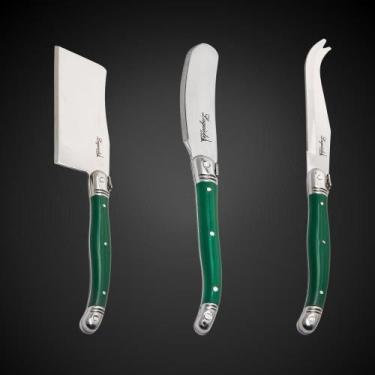 Imagem de Jogo De Facas Laguiole Para Corta Queijo 3 Artigos Com Bandeja De Made