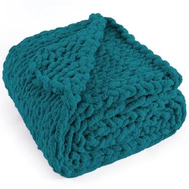 Imagem de LONG CREATE Cobertor de malha grossa 152 cm x 203 cm, 100% feito à mão com fio de chenille macio, cobertores de malha de 3 kg de espessura, mantas de crochê de nó de corda grande para sofá, cama,