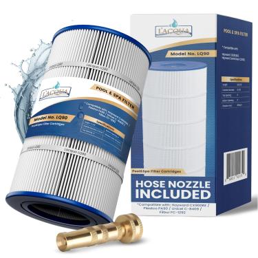 Imagem de LACQUA Cartucho de filtro de piscina LQ90 90 SqF substitui Hayward C900, CX900-RE, PA90 / B6-M, Unicel C-8409, FC-1292, Sta Rite Posi Clear PXC95, Ultral-B6. Bocal de mangueira incluído
