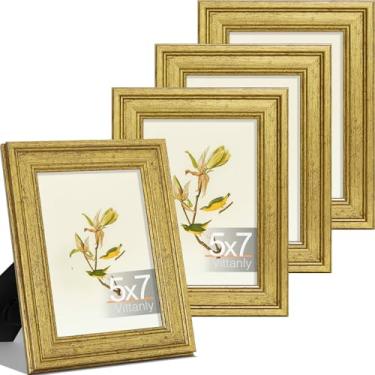 Imagem de Vittanly Conjunto de 4 porta-retratos 12 x 17 cm, moldura vintage para parede ou mesa, exibição de fotos 12 x 18 cm, decoração de casa de fazenda rústica, ouro