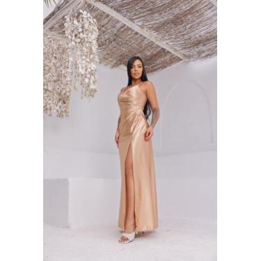 Imagem de Vestido Feminino Longo com Fenda elegante - RLMODAS, Dourado, U