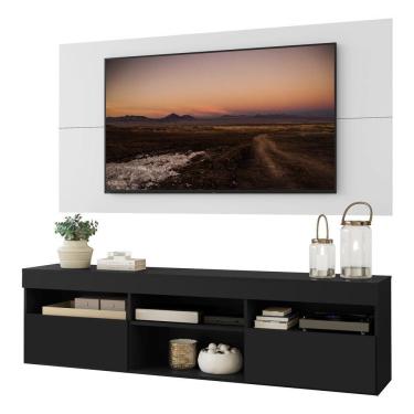 Imagem de Rack Com Painel E Suporte Tv 65" Com 2 Portas Londres Multimóveis V3344 Preto/Branco Preto/Branco