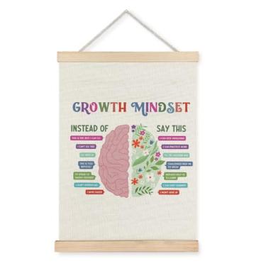 Imagem de BearCake Moldura para pôster de arte de parede Growth Mindset Mental Health, Therapy Office Must Haves, Floral Brain Psychology Mental Health Wall Decor para sala de aula, escritório de conselheiro