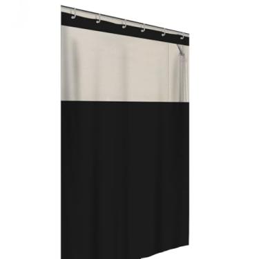 Imagem de Cortina de Box Visor Antimofo Bastão Suporte P box Banheiro Varão 90cm x 1,30m 50cm x 90cm(Preto,50cm x 90cm)