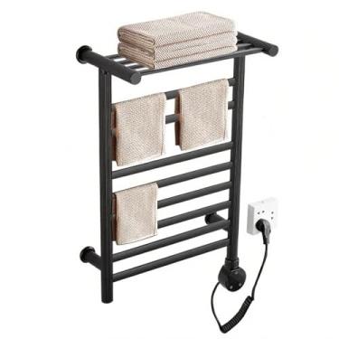 Imagem de Suporte para aquecedor de toalhas montado na parede, 8 barras aquecidas para aquecedor de toalhas com display digital inteligente, temporizador inteligente embutido, 40 °C a 65 °C, com prateleira