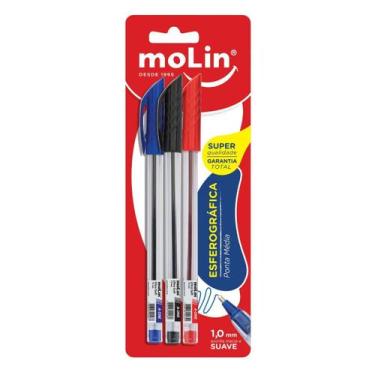 Imagem de Caneta Esferográfica A-One 1.0Mm Molin Kit 3 Cores