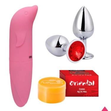 Imagem de Vibrador Feminino Golfinho Ponto G Estimulador Clitóris + Plug Anal Di