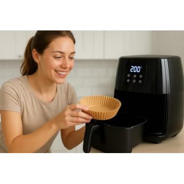 Imagem de Kit com 100 Folhas Descartáveis Formas de Papel Antiaderente para Air Fryer para Cozimento Saudável Sem Óleo (100)