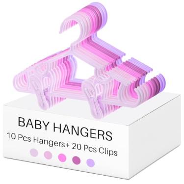Imagem de Hsei Cabides de berçário com clipes para calças de bebê 10/20/40 cabide de plástico para recém-nascidos com clipe 20/40/80 para armário, roupas infantis, casacos, saias e meias (série rosa, 30 pacotes